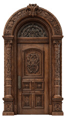 Obraz premium Ornate Wooden Door with Intricate Carvings and Arched Top