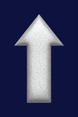 Fototapeta premium White textured arrow pointing up vector illustration. 3D rough porous pointer isolated on blue background. Rising trend symbol for business growth, winter direction and success concept.