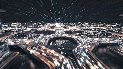 Futuristic abstract digital city with high speed glowing light trails, big data highway and advanced technology background concept. - Powered by Adobe