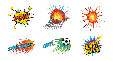 Obraz premium Collection of colorful comic book style explosion and blast effect stickers