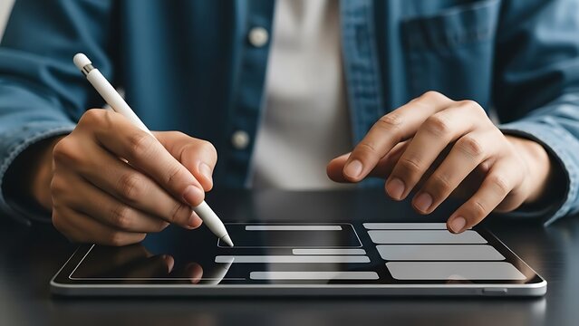 Person using a digital stylus on a tablet - Powered by Adobe