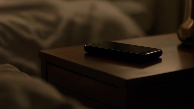 Smartphone receiving a notification on a nightstand