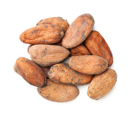 Obraz premium Natural cocoa beans isolated on white, top view