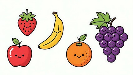Cute cartoon fruits with smiling faces