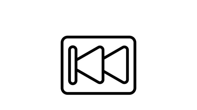 Backward Button Outline Animation Flat Cartoon Icon. 4K Video Transparent Alpha Channel. Editable Animated Icon Transparent Background.