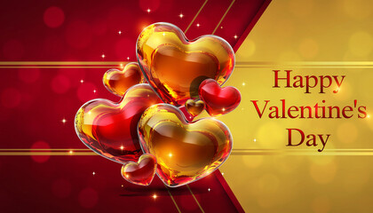 Piękne czerwono bursztynowe serca na stylowym czerwonym tle z  życzeniami walentynkowymi