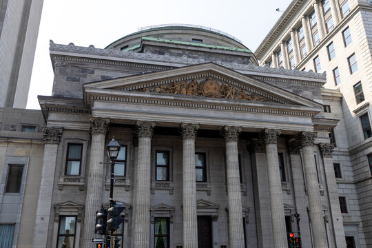 Montreal, Canada - August 2, 2025: Bank of Montreal Head Office building located in Old Montreal, Quebec.