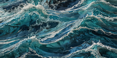 Liquid fluid watercolor abstract blue paint background with alcohol ink grunge texture, showing a horizontal ocean sea wave on clean white wallpaper background design © Vactor Viky