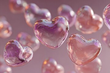 Beautiful pink and purple hearts floating in air with soft background