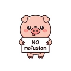 Cute Pig Holding a Sign Saying NO Refusion.