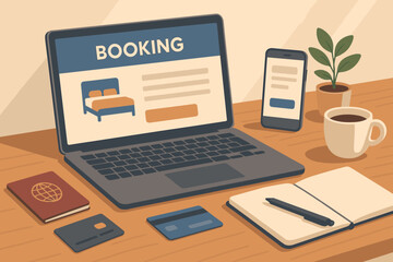 Highlights online desk reservation setup laptop vector small coffee smartphone sunlight booking