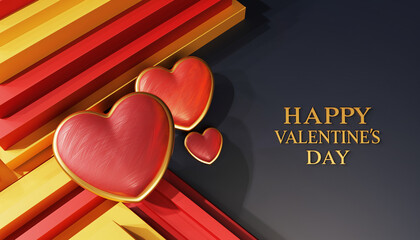 Piękne czerwono bursztynowe serca na stylowym czerwonym tle z  życzeniami walentynkowymi