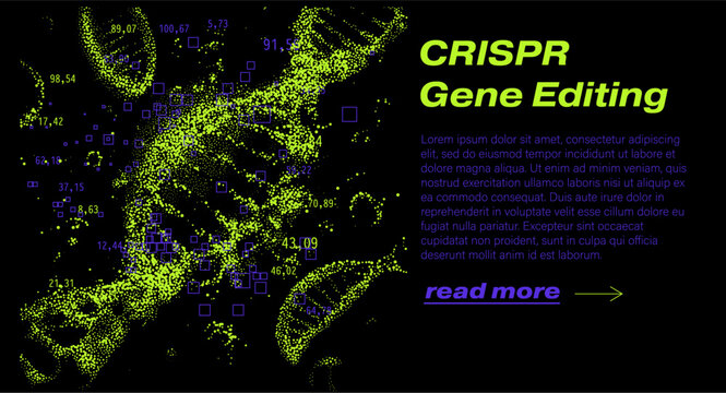 Molecular data clouds, genomic scatter plots, and coordinate systems. Conceptual vector illustration for CRISPR gene editing, synthetic biology, and DNA precision engineering themes.