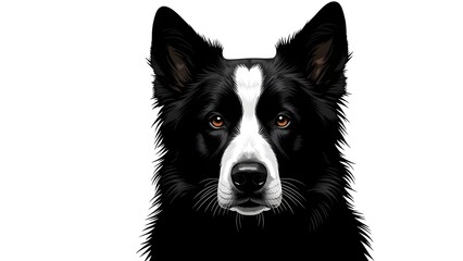 Fototapeta premium Vibrant digital art of a Border Collie, highlighting its distinctive black-and-white coat and alert amber eyes against a clean white background.