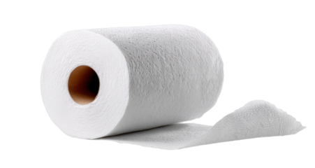 Roll of White Toilet Paper with Exposed Sheet