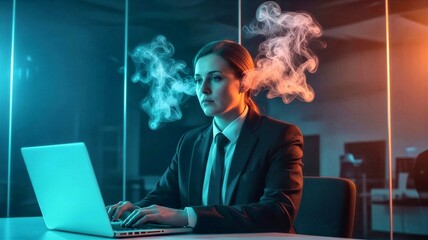 Stressed businesswoman with smoke coming out of her ears