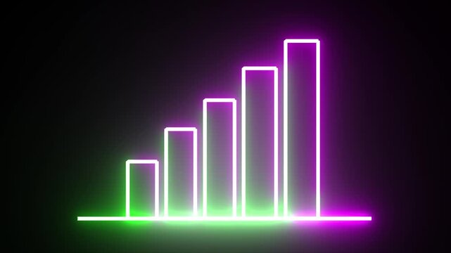 Magenta coloured neon graph chart icon or object.