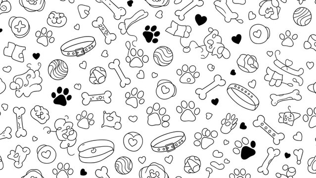 Black and white dog themed icons and objects