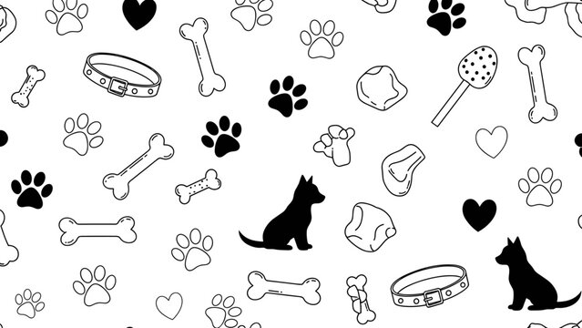 Black and white dog themed icons and paw prints