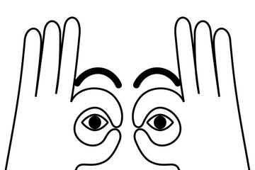 Funny cartoon hands with wide eyes line art vector illustration. Comic style character expressing surprise,  amazement. Perfect for humor graphics, comic strips, and playful design projects. High-res