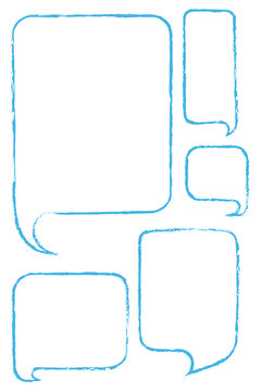 Hand-drawn blue speech bubble frames vector set with rounded corners and rough texture. Perfect for comics, dialogue boxes, chat design, text callouts in illustrations and graphic layouts. PNG