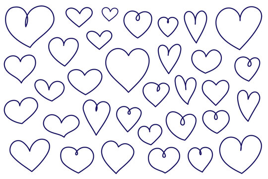 Hand-drawn navy blue hearts vector collection featuring various sizes with rough sketch texture. Perfect for Valentine's Day, love designs, wedding graphics, and romantic illustration projects. PNG