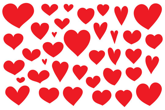 Solid red hearts vector collection in various sizes. Perfect for Valentine's Day, love designs, wedding graphics, romantic illustrations, and festive celebration projects. High-res PNG