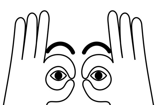 Funny cartoon hands with wide eyes line art vector illustration. Comic style character expressing surprise,  amazement. Perfect for humor graphics, comic strips, and playful design projects. High-res