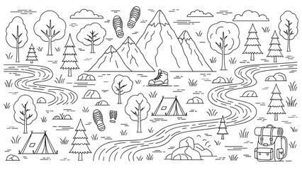 Obraz premium Camping and outdoor adventure scene with mountains and trees