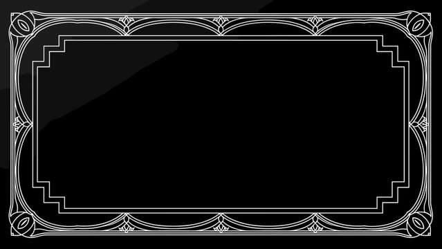 Vintage art deco black label with ornate silver border and frame