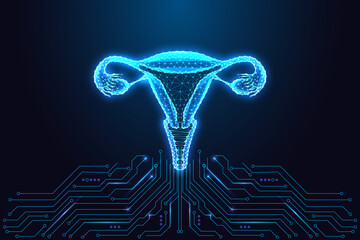 FemTech Uterus AI. Digital Reproductive Health, Fertility Science, Medical Technology Illustration