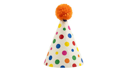 Vibrant Polka Dot Party Hat with Fluffy Orange Pom-Pom, Perfect for Festive Celebrations and Joyful Events