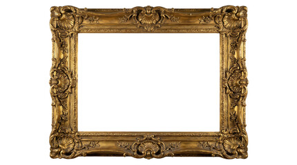 Ornate golden picture frame with intricate carvings, perfect for displaying artwork
