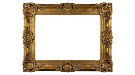 Ornate golden picture frame with intricate carvings, perfect for displaying artwork