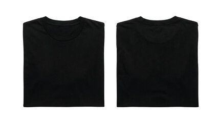 Folded black t-shirt, front and back views, ideal for apparel mockups and design presentations for businesses