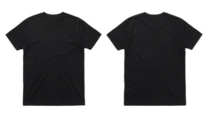 Blank black t-shirt mockup, front and back views for versatile design presentation and apparel branding projects
