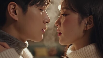 Profile view of Korean couple looking into each others eyes representing Deep Connection and Trust