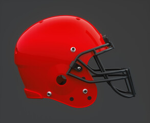 Fototapeta premium Red American Football Helmet Isolated on Dark Background – 3D Sports Equipment
