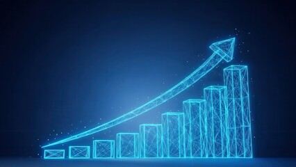 Sharp Ascent of Digital Growth Represented by a Glowing Graph With Rising Bars and an Arrow Pointing Upward