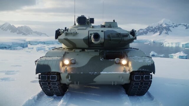 Char d&rsquo;assaut dans un paysage arctique gel&eacute;