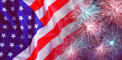 USA flag and fireworks. National holiday greeting card design © New Africa