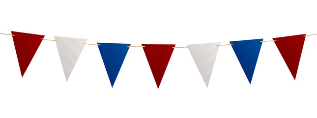 Obraz premium Bunting in colors of USA flag on white background. National holiday decor
