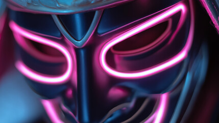 Neon samurai mask closeup