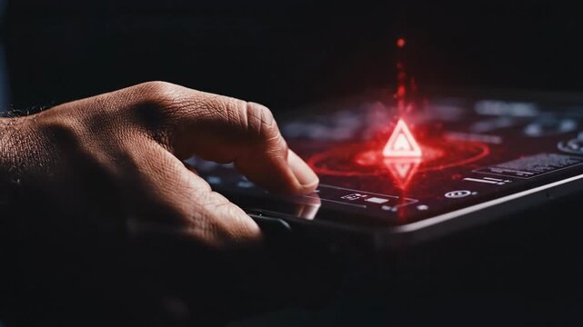 Operating a touchscreen device with a red warning icon