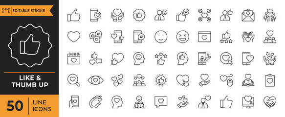 Line and thumbs up icon set. Vector illustration