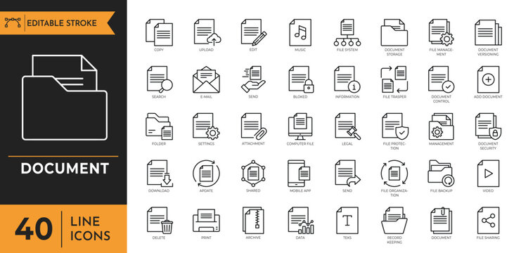 Document icon set. editable stroke. Vector illustration