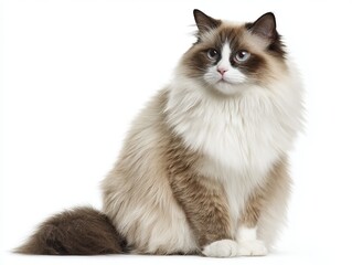 Obraz premium Ragdoll cat sitting side view full body white background