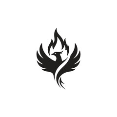 Fototapeta premium Black phoenix rising from flames vector logo design.