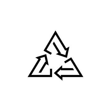 Recycling symbol with three arrows forming a triangle.