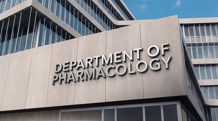 Obraz premium Department Of Pharmacology Building Sign On Modern University Campus For Education And Research